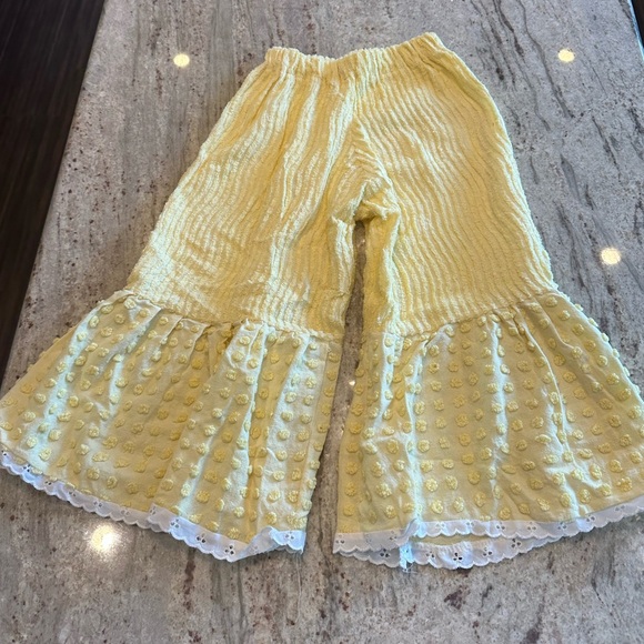 Girls yellow chenille bell bottoms pants - Picture 3 of 8